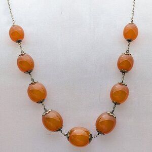 Antique Russian USSR Gilded Silver 875 Butterscotch Egg Yolk Amber Necklace
